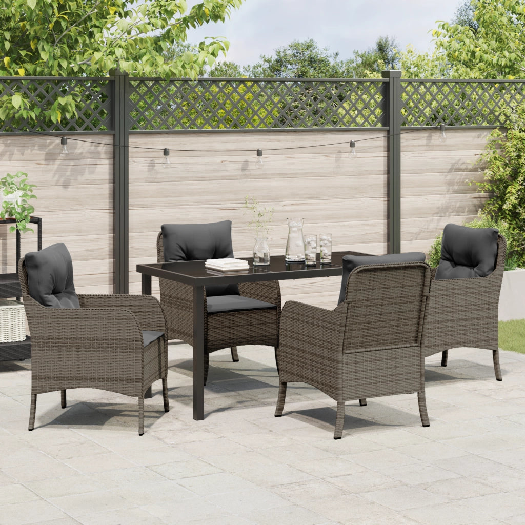 Set da Pranzo da Giardino con Cuscini Grigi in Polyrattan