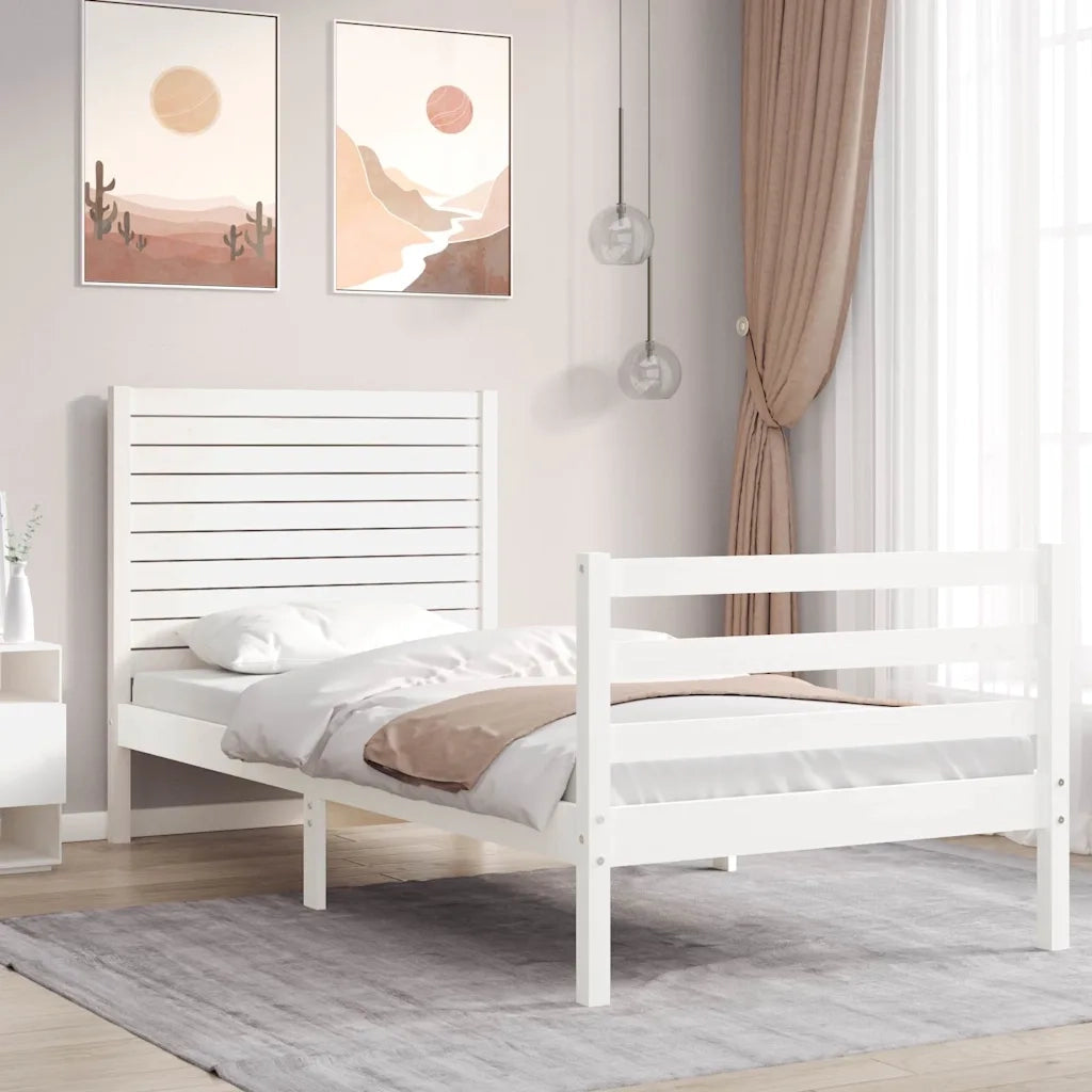 Giroletto con Testiera-Struttura Letto con testiera Bianco 90x200 cm in Legno Massello 436991