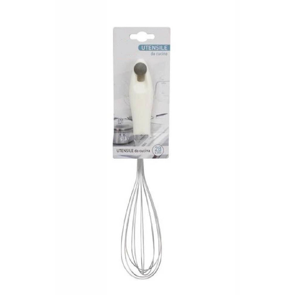 Trade Shop - Frusta 28cm Con Manico In Plastica Bianca Utensile Da Cucina Pasticceria 66158 -
