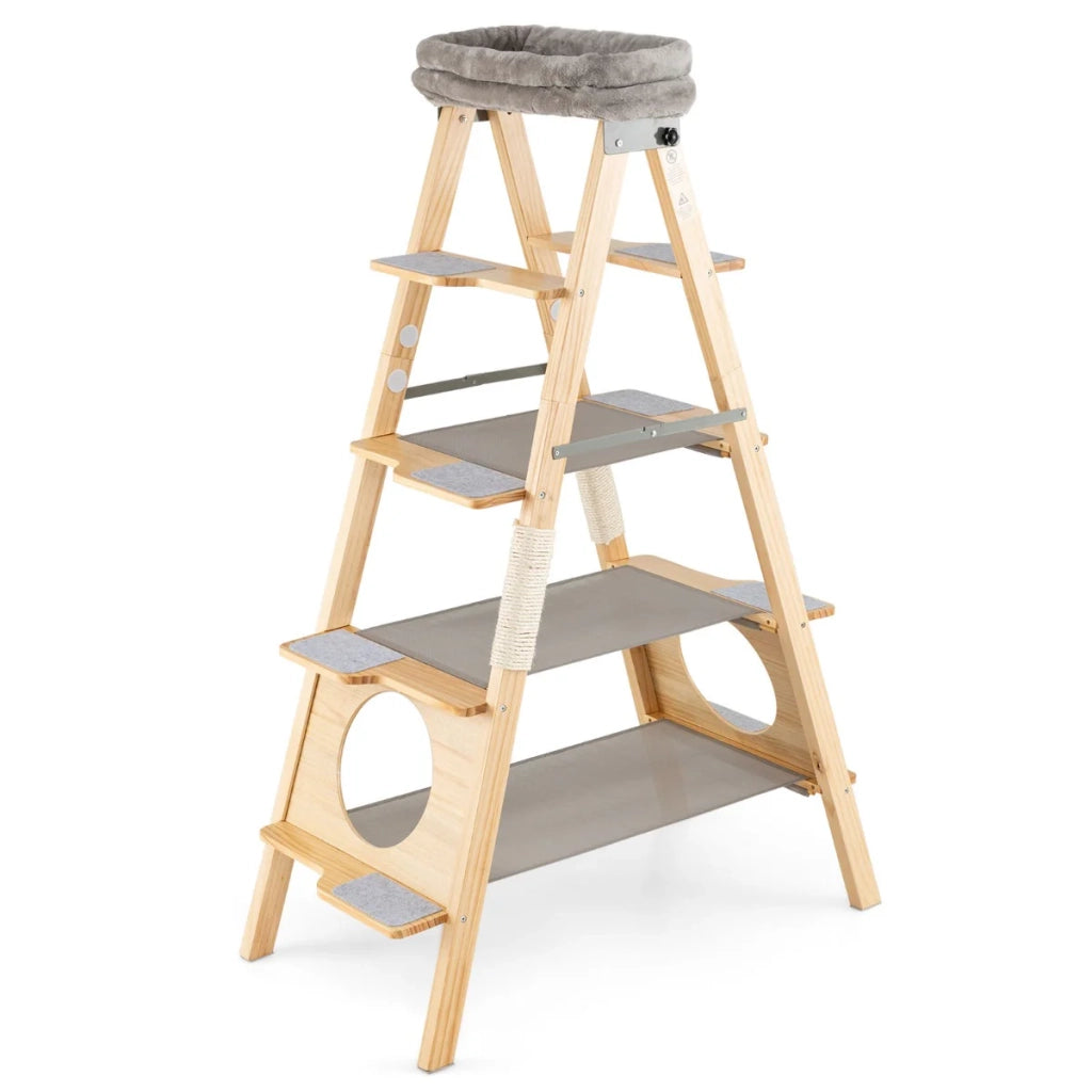 Tiragraffi pieghevole a 5 livelli 104 x 53,5 x 151 cm con cuscino rimovibile design moderno in legno grigio 20_0018327