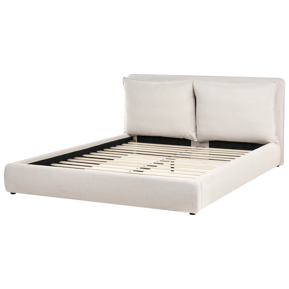 Letto matrimoniale bouclè beige con testiera imbottita 180 x 200 cm camera da letto moderna