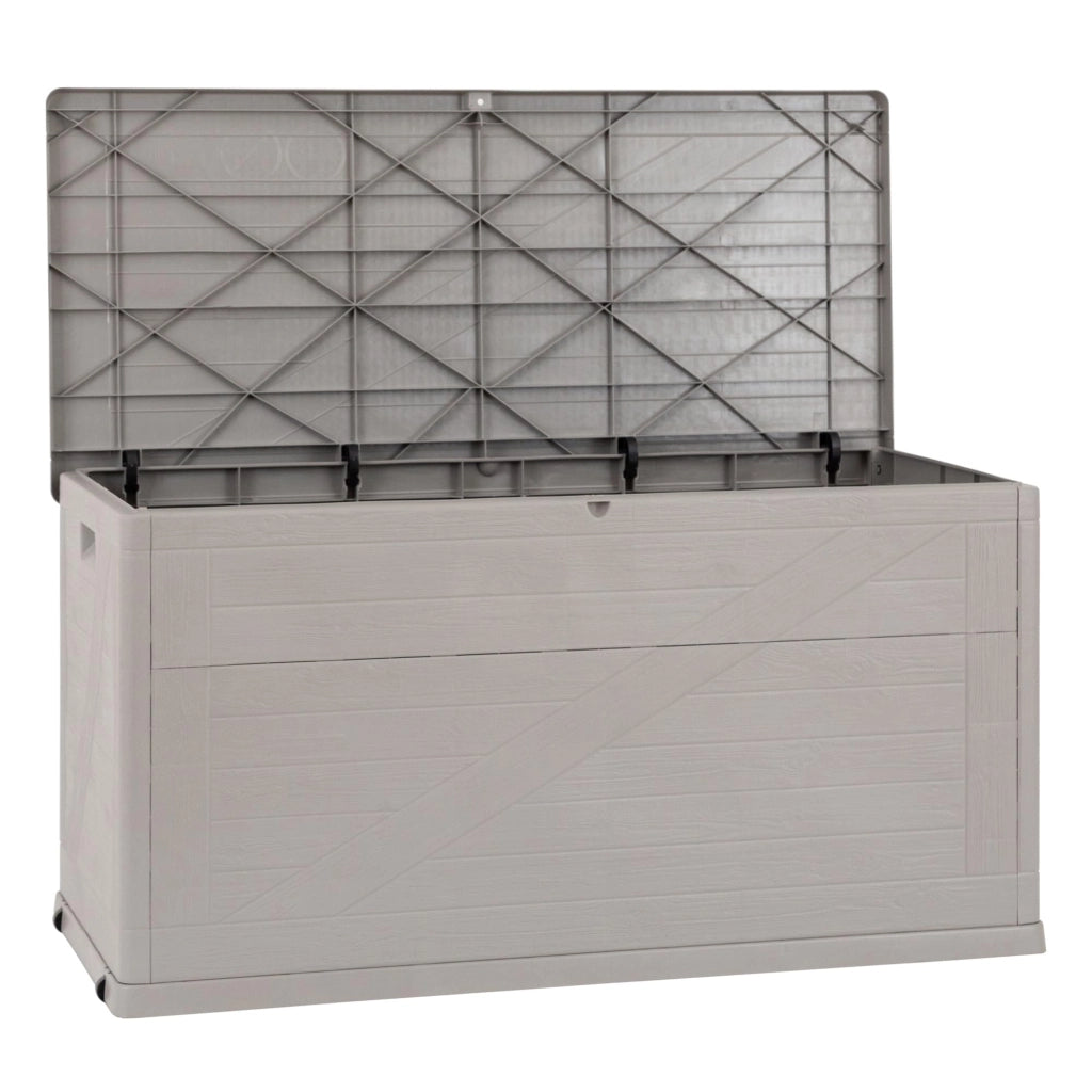Baule Multiuso Wood da Esterno in Resina Effetto Legno 420 Litri Tortora