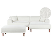 Divano ad angolo sinistro in tessuto bianco lato sinistro con pouf stile minimalista