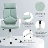 Sedia da Ufficio in Tessuto con Dondolo, Altezza Regolabile e Seduta Girevole, 63x63x117-127 cm, Verde