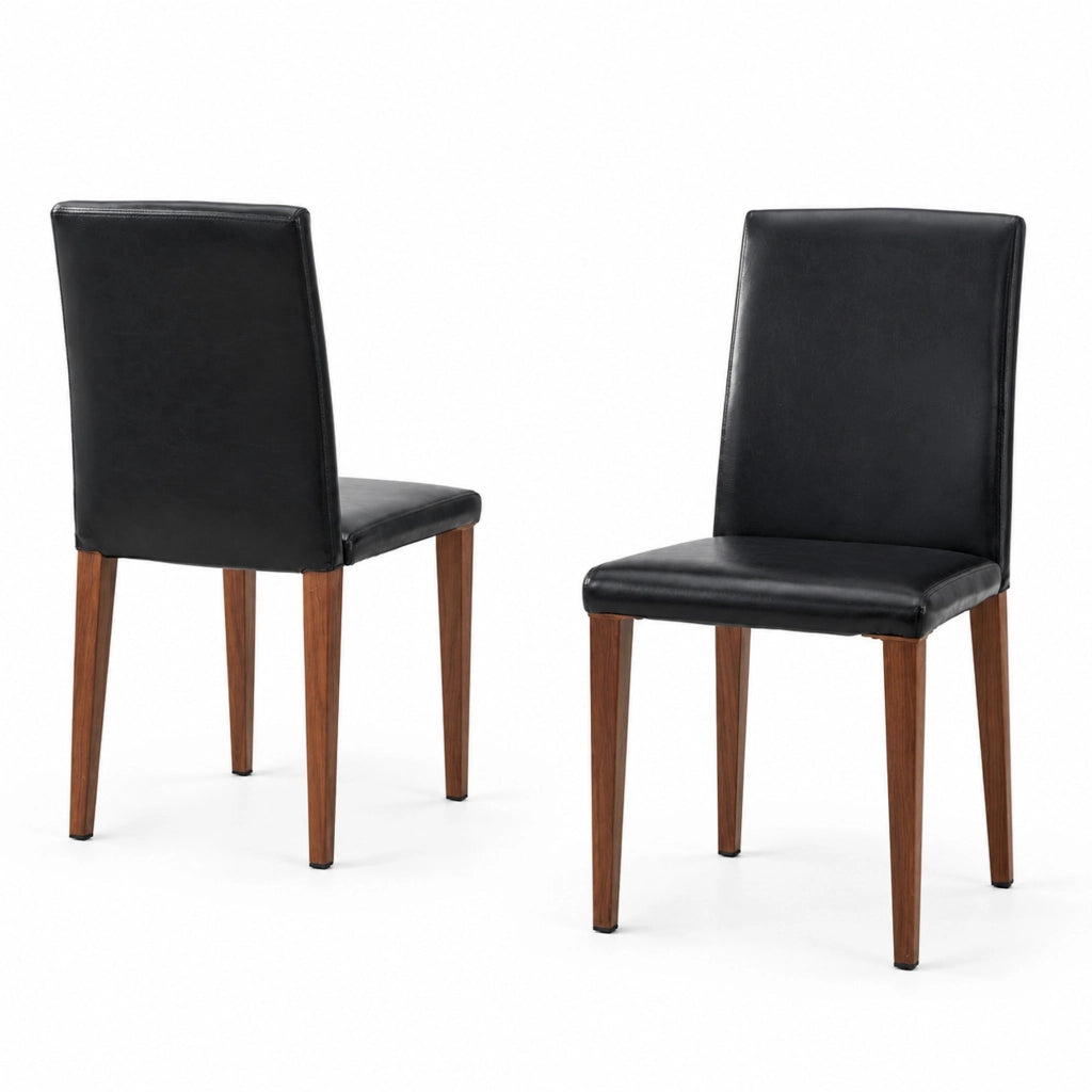 Set di 2 sedie da pranzo in PU nero con gambe color noce