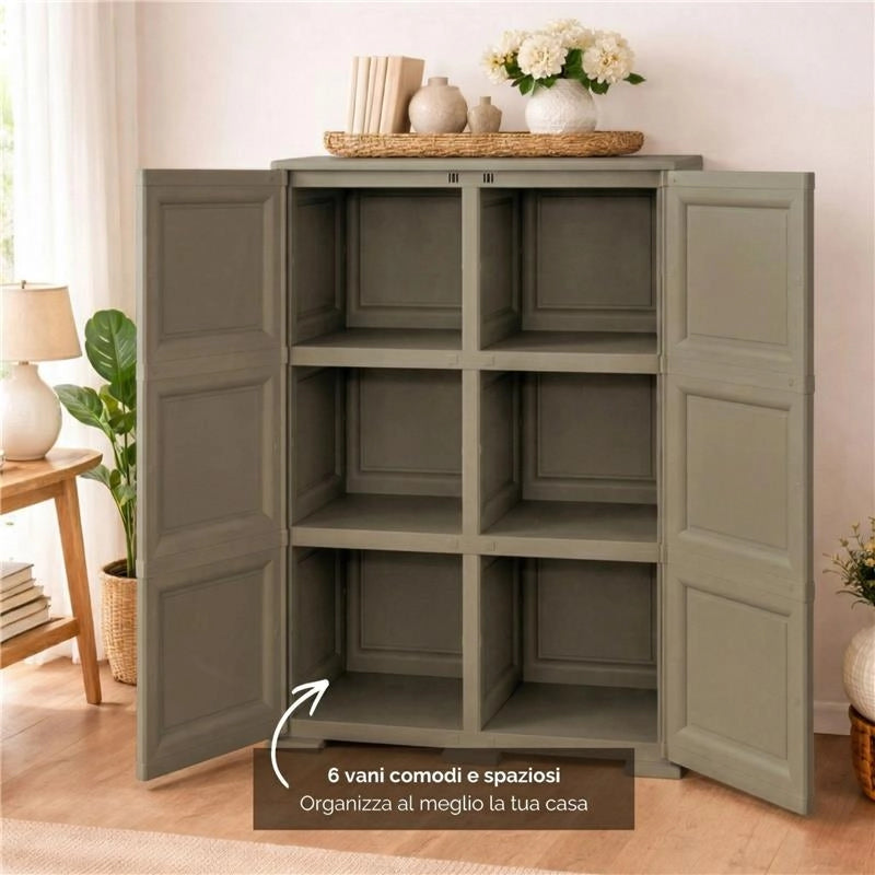 ARMADIO WENGÉ 2 ANTE 79X43X125 CM CON 6 SCOMPARTI – MOBILE CONTENITORE VERTICALE SALVASPAZIO PER INGRESSO E ZONA GIORNO