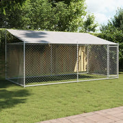 Gabbia Cani con Tetto e Porta Grigia 4x2x2 m in Acciaio Zincato 3209568