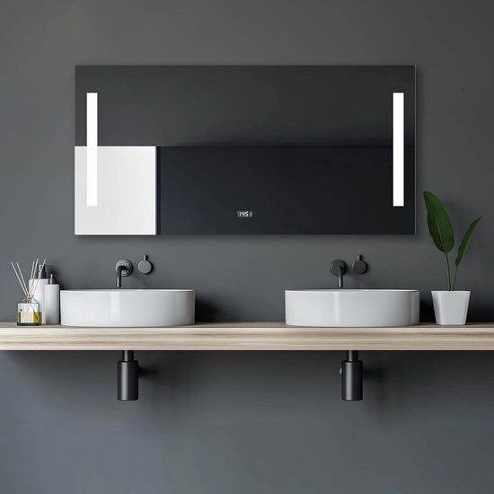Specchio per bagno con orologio digitale e illuminazione LED - 120x60 cm