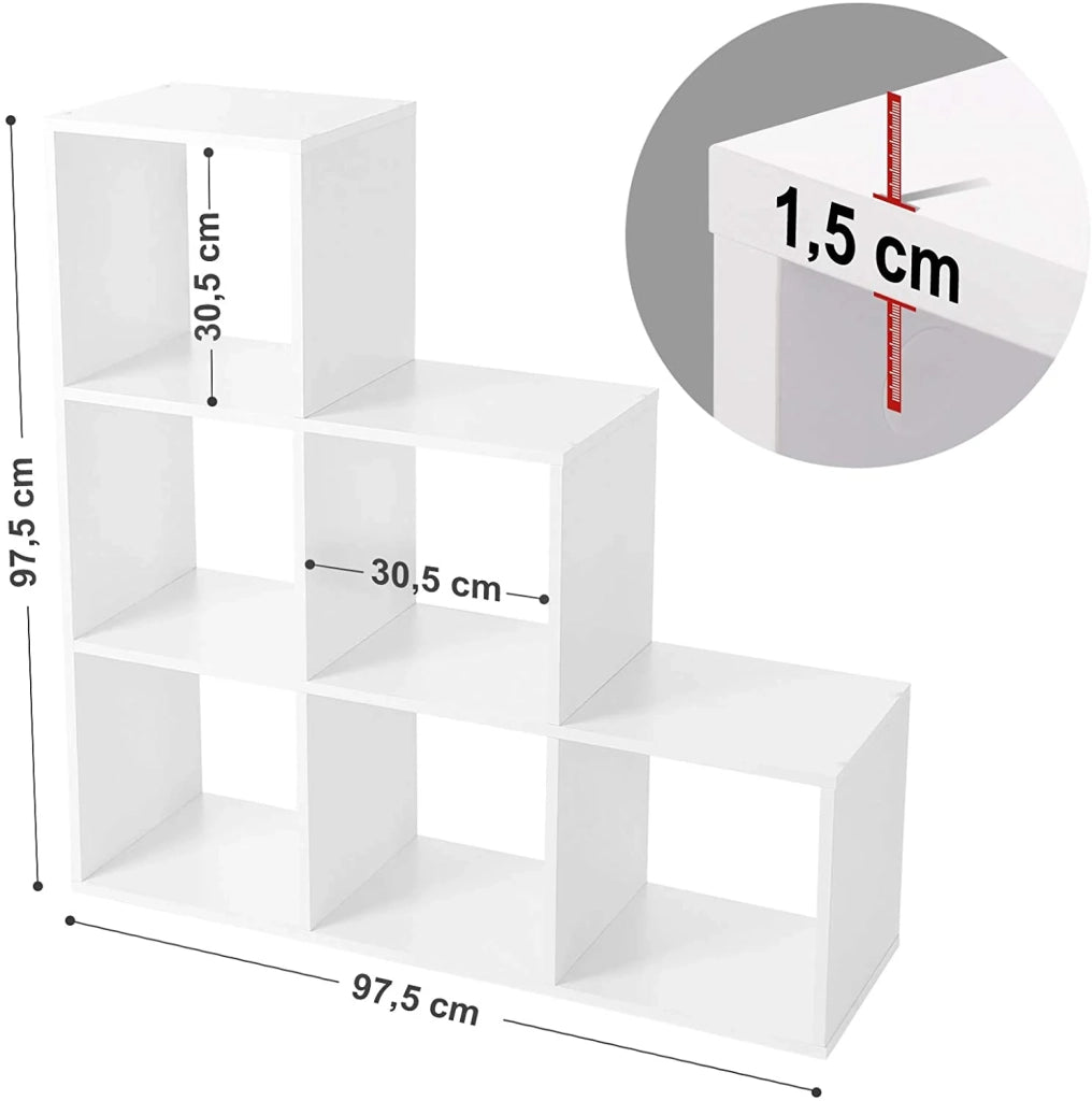 Scaffale per scale 6 scomparti 97,5 x 29 x 97,5 cm per libreria soggiorno camera da letto bianco 12_0000564