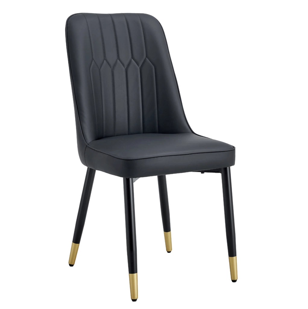 Sedia da pranzo nera in PU con gambe in metallo