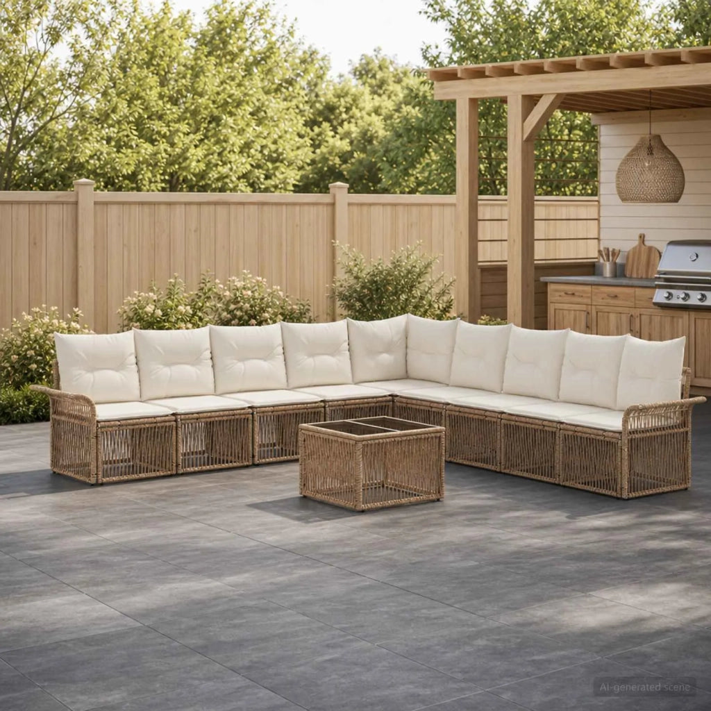 Set Divano da Giardino 10 pz Beige polyrattan 3434856