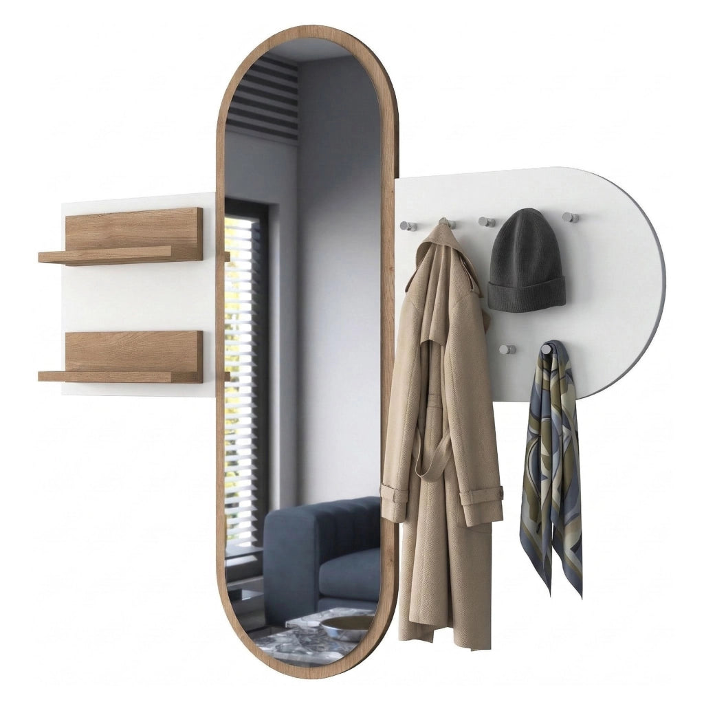 Guardia, Appendiabiti con Specchio, 120h cm Bianco