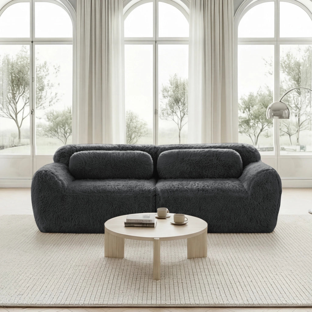 OKWISH Divano Modulare 2 Posti, Design Senza Struttura Componibile Liberamente, con Cuscini e Base Antiscivolo, Peluche, Grigio