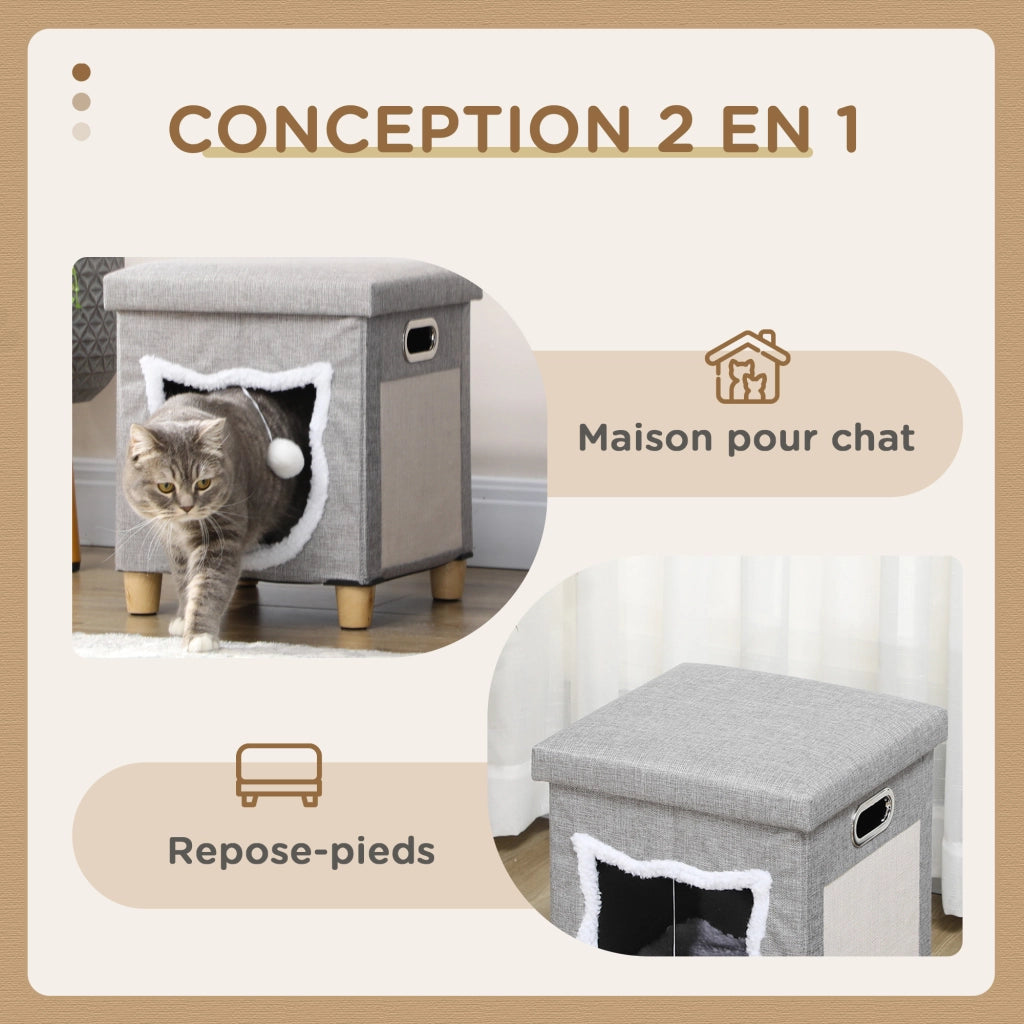 Casetta per Gatti Interna 2 in 1 ¨C zephmum ¨C Grigio Legno 35.5x35.5x42.5cm