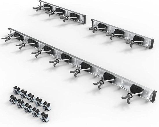 Trovatutto per attrezzi da giardino - 3 pezzi incl. 13 tenere e 16 ganci in alluminio - grigio