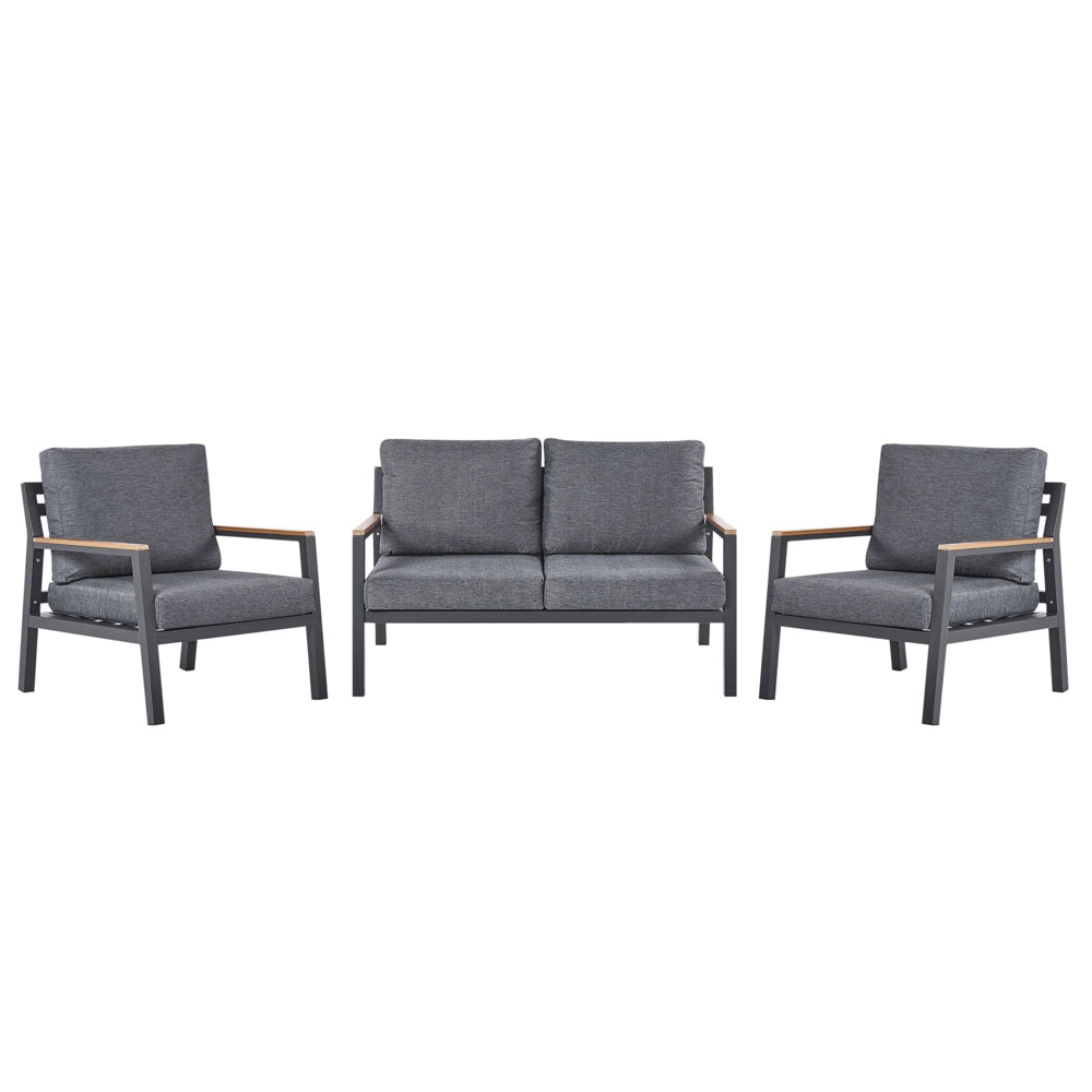 Set Divani Per Esterni Con Struttura In Alluminio Grigio Scuro Divani Poltrone Con Cuscini In Poliestere Tavolino Design Moderno