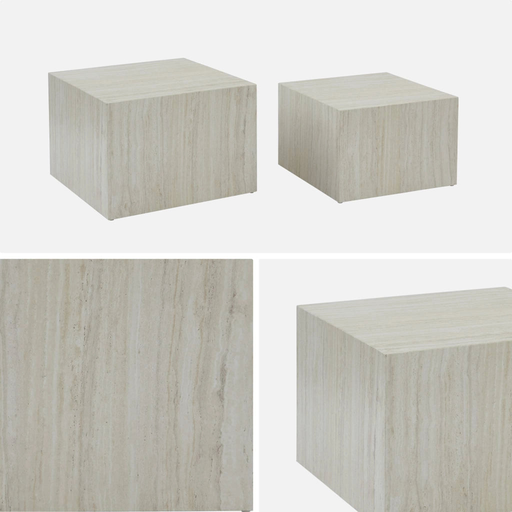 Set di 2 tavolini quadrati con effetto marmo, bianco