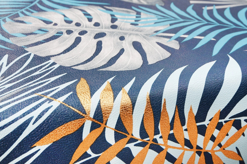 Tovaglia Cucina Antimacchia Plastificata 140x50 Cm Palme Metallizzate Copritavolo Tropicale Dis_A