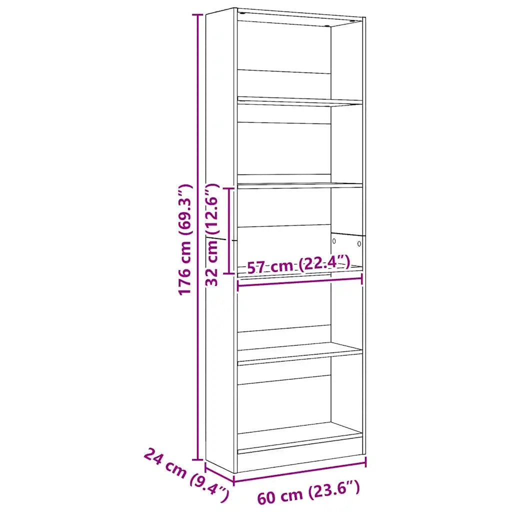 Libreria Artigianale Rovere 60x24x176 cm Legno ingegnerizzato 857829