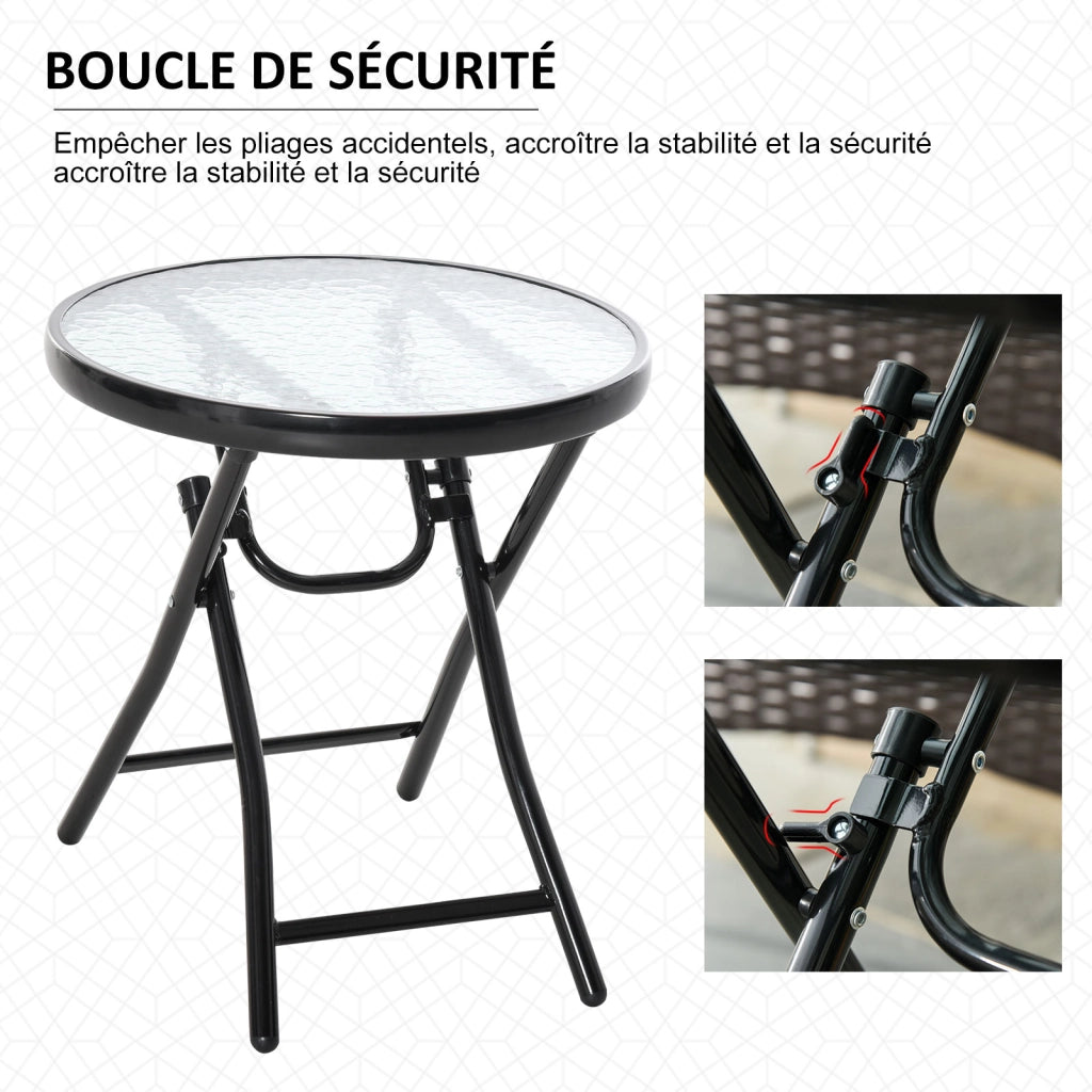 Tavolino da caff¨¨ rotondo pieghevole ¨C Xylo ¨C Metallo nero vetro temperato ?45x50H cm