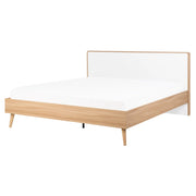 Letto a doghe in legno chiaro e testiera bianca 160 x 200 cm design scandinavo