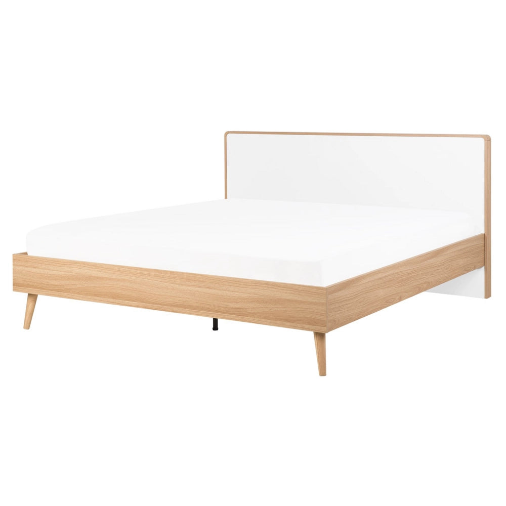 Letto a doghe in legno chiaro e testiera bianca 160 x 200 cm design scandinavo