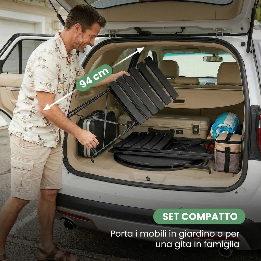 Set di mobili da balcone ORION Tavolo rotondo e 2 sedie in elegante nero