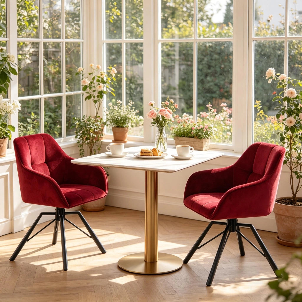 SEDIA girevole 360° con braccioli velluto rosso vino Set da 2 pezzi