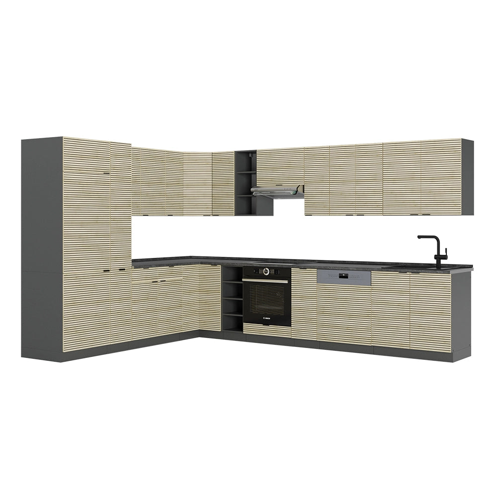 Cucina angolare completa Fame-Line Pannello in quercia/Antracite 347 x 46 cm senza piano di lavoro Vicco