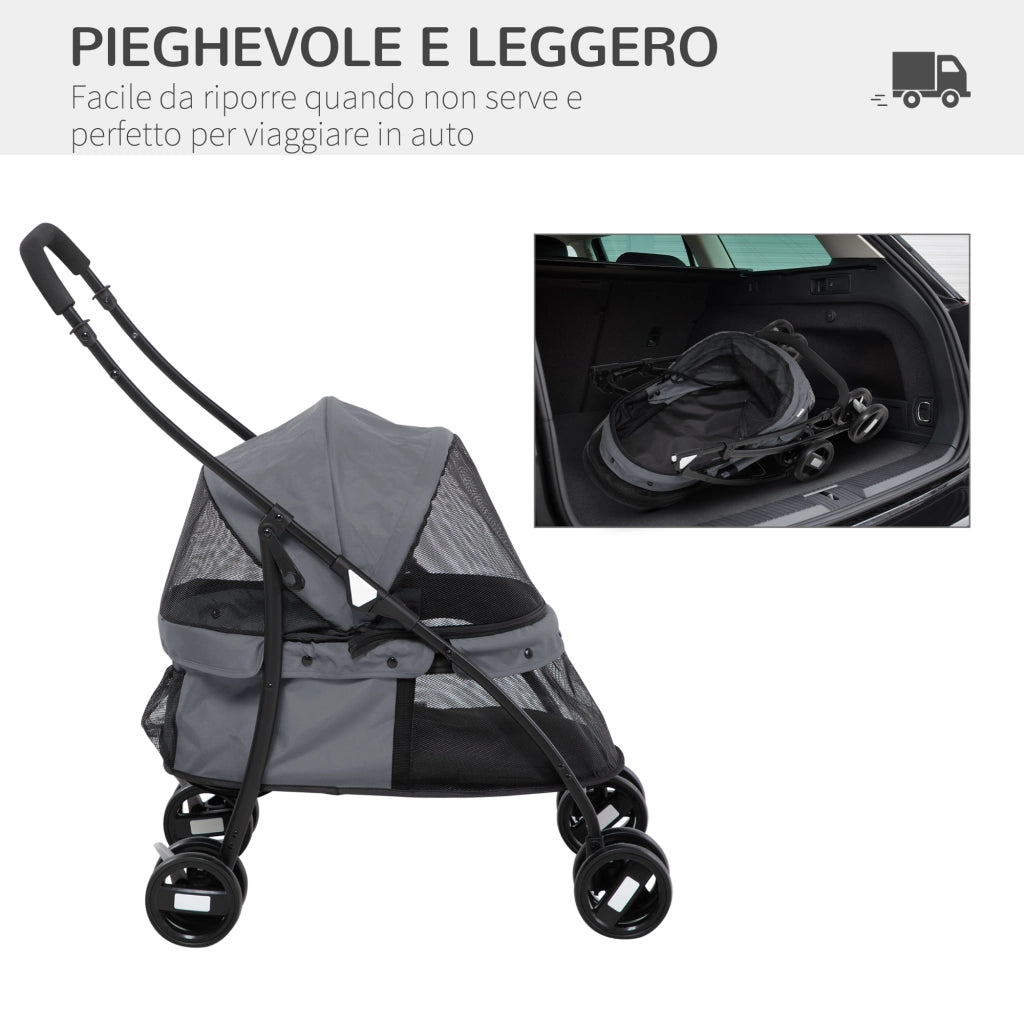 Passeggino per Cani Pieghevole ¨C zephmum ¨C Grigio e Nero 82x47x97 cm