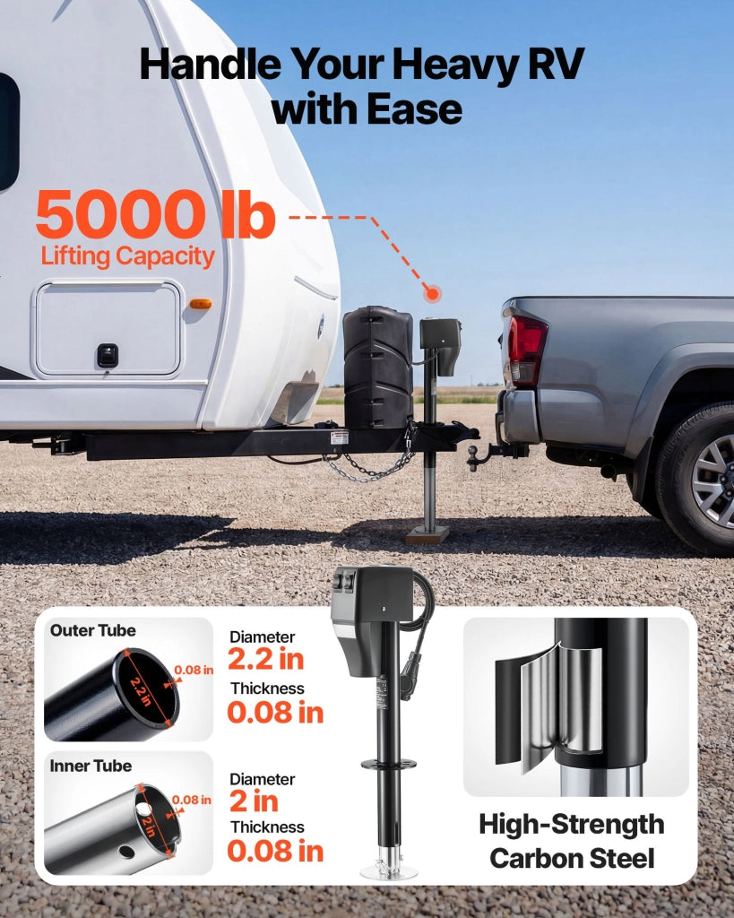 Martinetto Elettrico per Rimorchio HH5000T, Cric 2268 kg con Luce LED e Copertura Impermeabile, Corsa 230-686 mm per Camper Roulotte