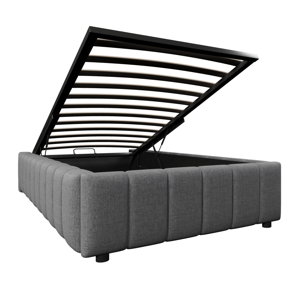 Letti contenitori 90x200 cm; contenitore idraulico; lino; grigio (Senza materasso)