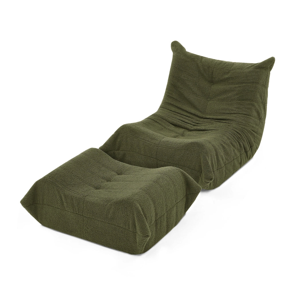 Poltrona Lazy con schienale e pouf - Zephmum- Morbido peluche verde