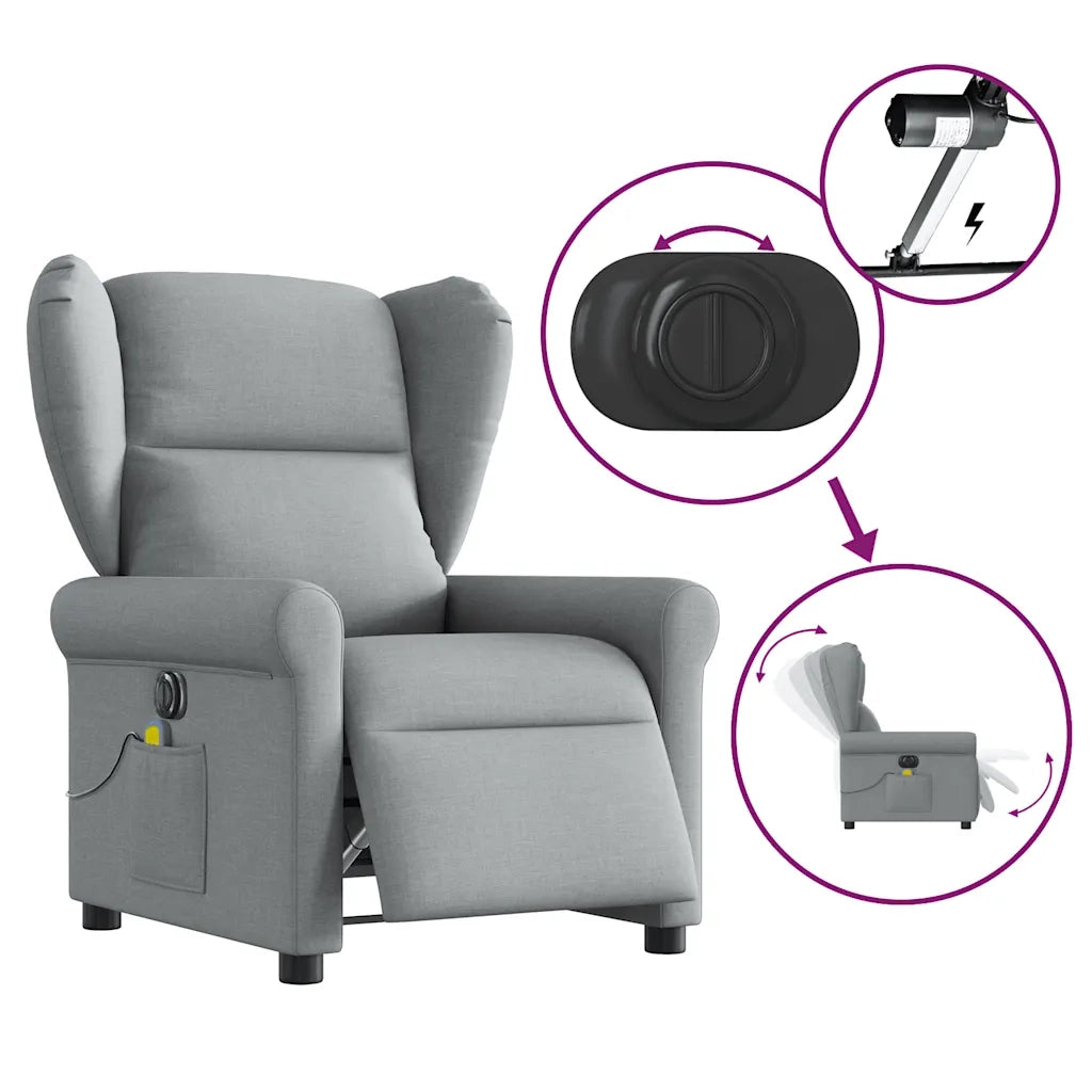 Divano Sedia-Poltrona Reclinabile Massaggio Elettrica Grigio Chiaro Tessuto 363527