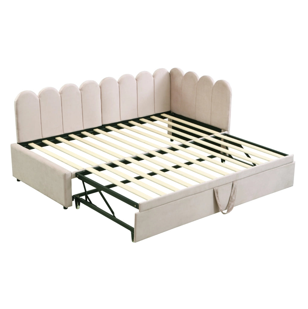 Divano letto 90x200 cm; estraibile a L in velluto; beige