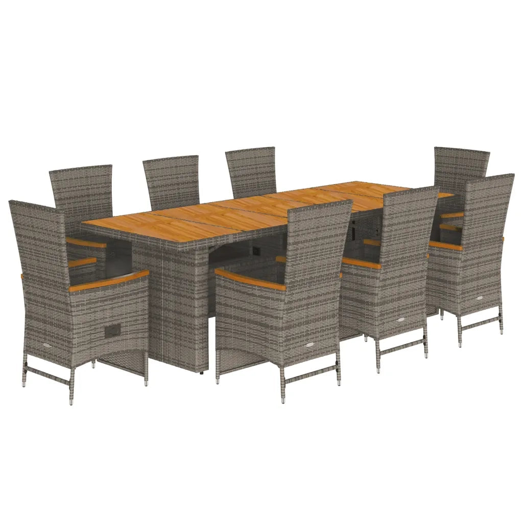 Set da Pranzo da Giardino 9 pz con Cuscini in Polyrattan Grigio