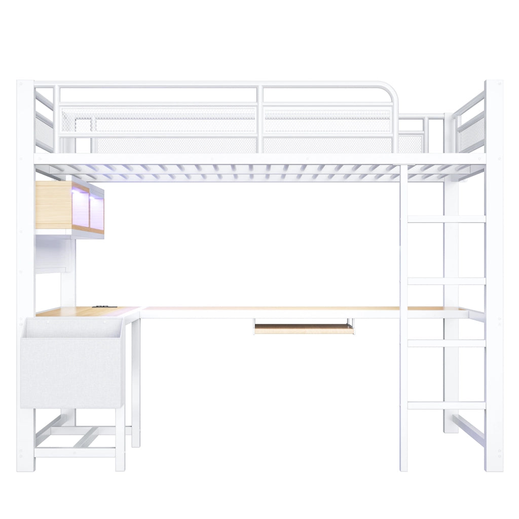 Letto a soppalco 90x200 cm con scrivania, LED e stazione di ricarica