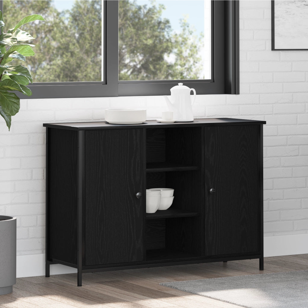 Credenza Rovere Nero 100x35x70 cm Legno Ingegnerizzato e Acciaio