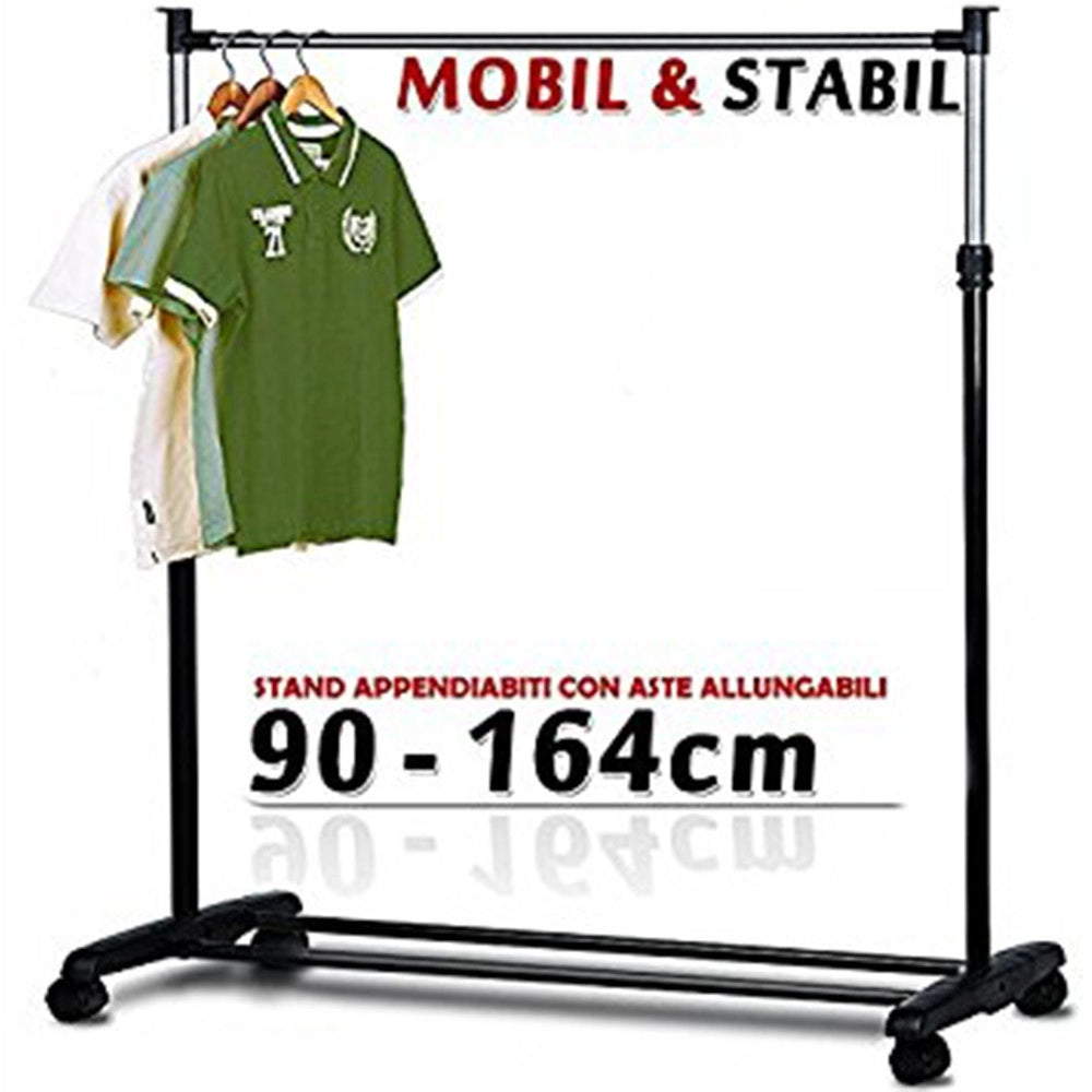 Trade Shop - Stand Appendiabiti Allungabile Telescopico Singolo Con Ruote 70 - 160 Cm -