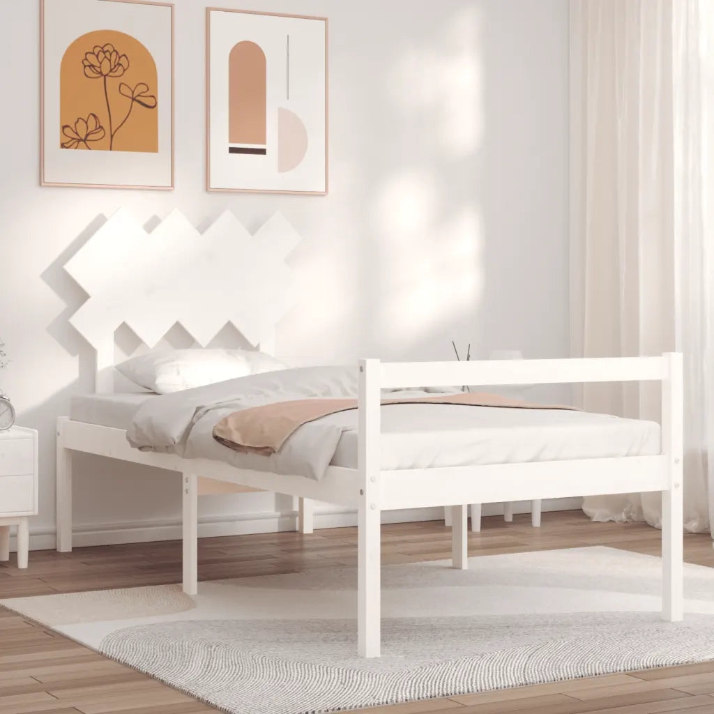 Letto per Anziani con Testiera Bianco Single in Legno Massello 3195512