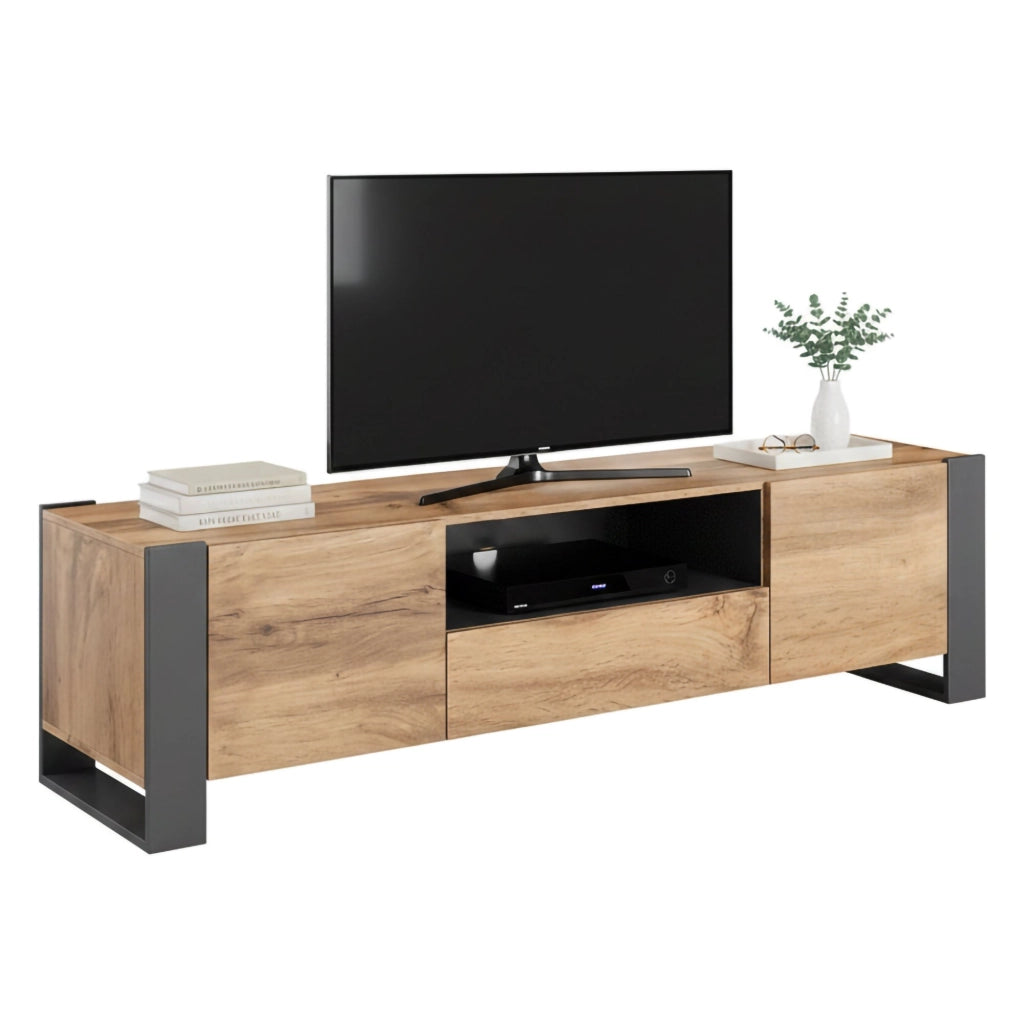 Dronero, Mobile Porta tv 3 Ripiani, 180x44x48h cm Marrone Rovere Nodi
