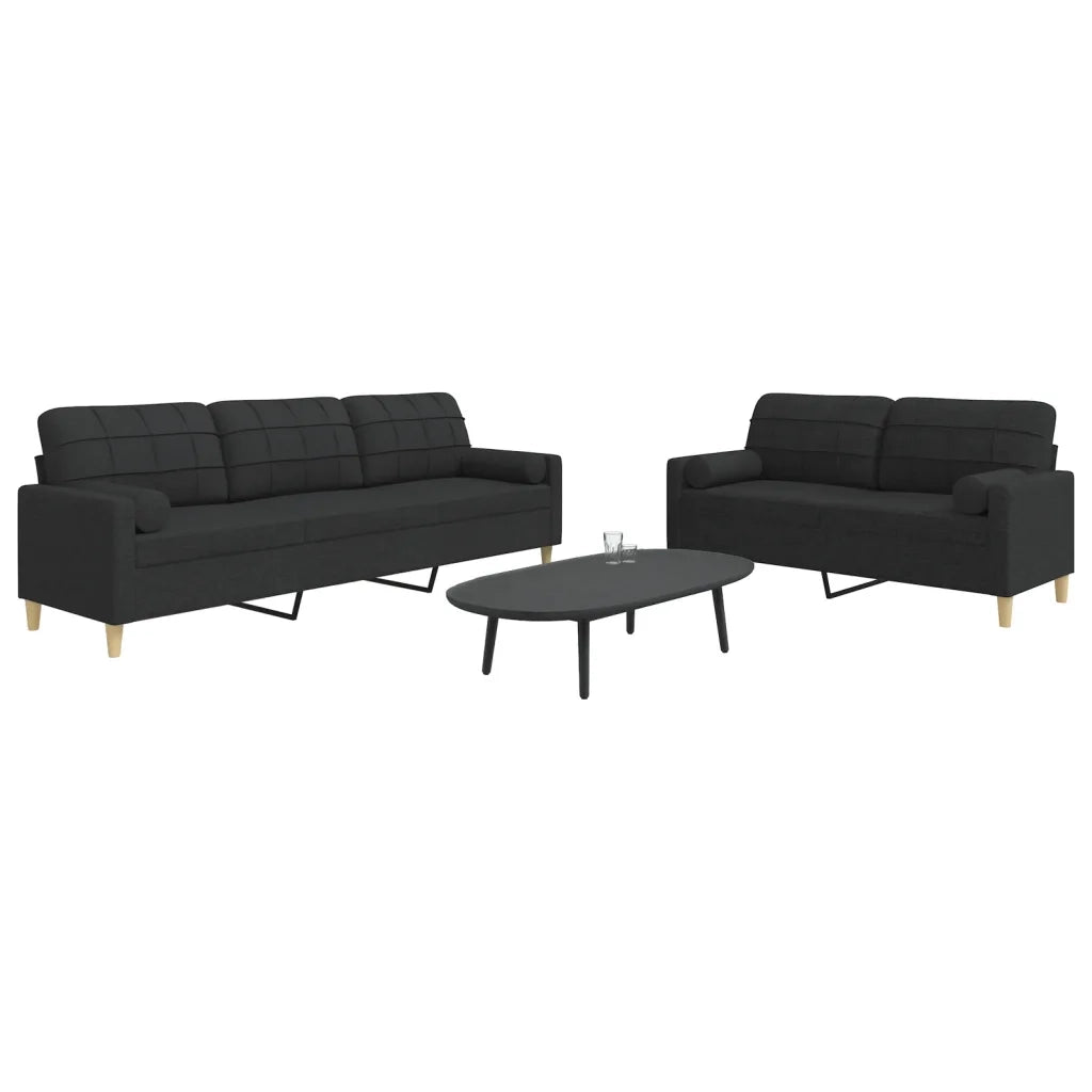 Set Divani 2 pz con Cuscini Decorativi Nero in Tessuto 3278339