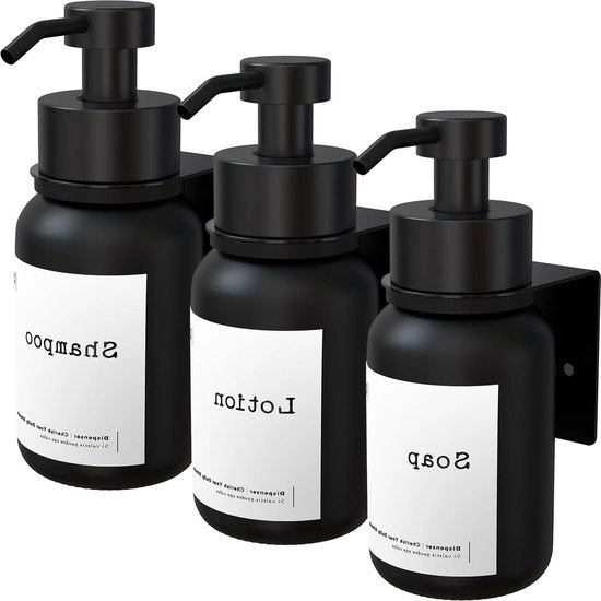 Set di Dispensatori di Sapone Liquido per Manopera 250 ml - Appendi Parete - Set di 3 - Dispensatori di Sapone Liquido per Sapone per Mani - Shampoo - Detersivo - Gel Doccia