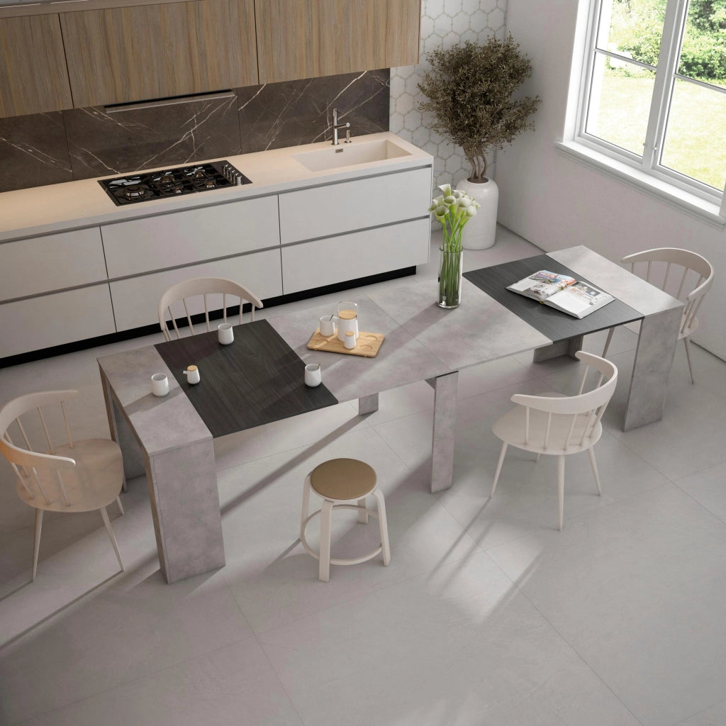 Consolle allungabile, 302x90x77cm, Per 14 persone, Tavolo da pranzo, grigio cemento RF2637
