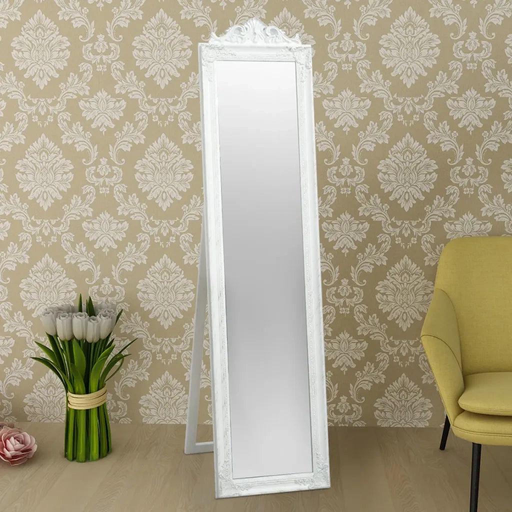 Specchio Autoportante Stile Barocco-Specchio Decorativo 160x40 cm Bianco