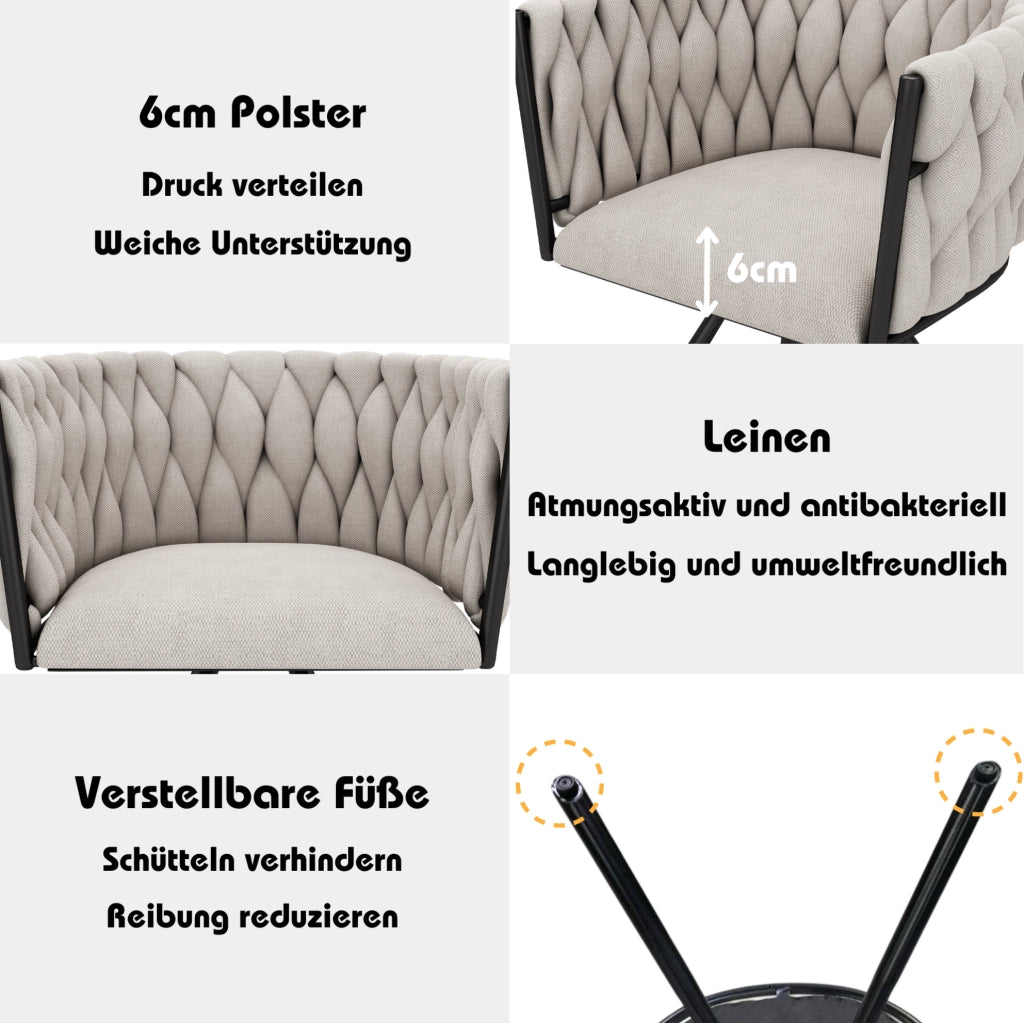 Set di 2 sedie da pranzo girevoli 360° in lino nero; con schienale ergonomico e struttura in metallo