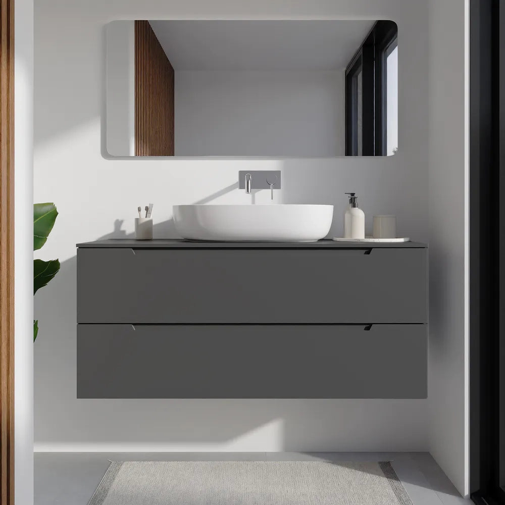 Mobile bagno sospeso 120cm grigio opaco due cassetti soft-close con top | Bako