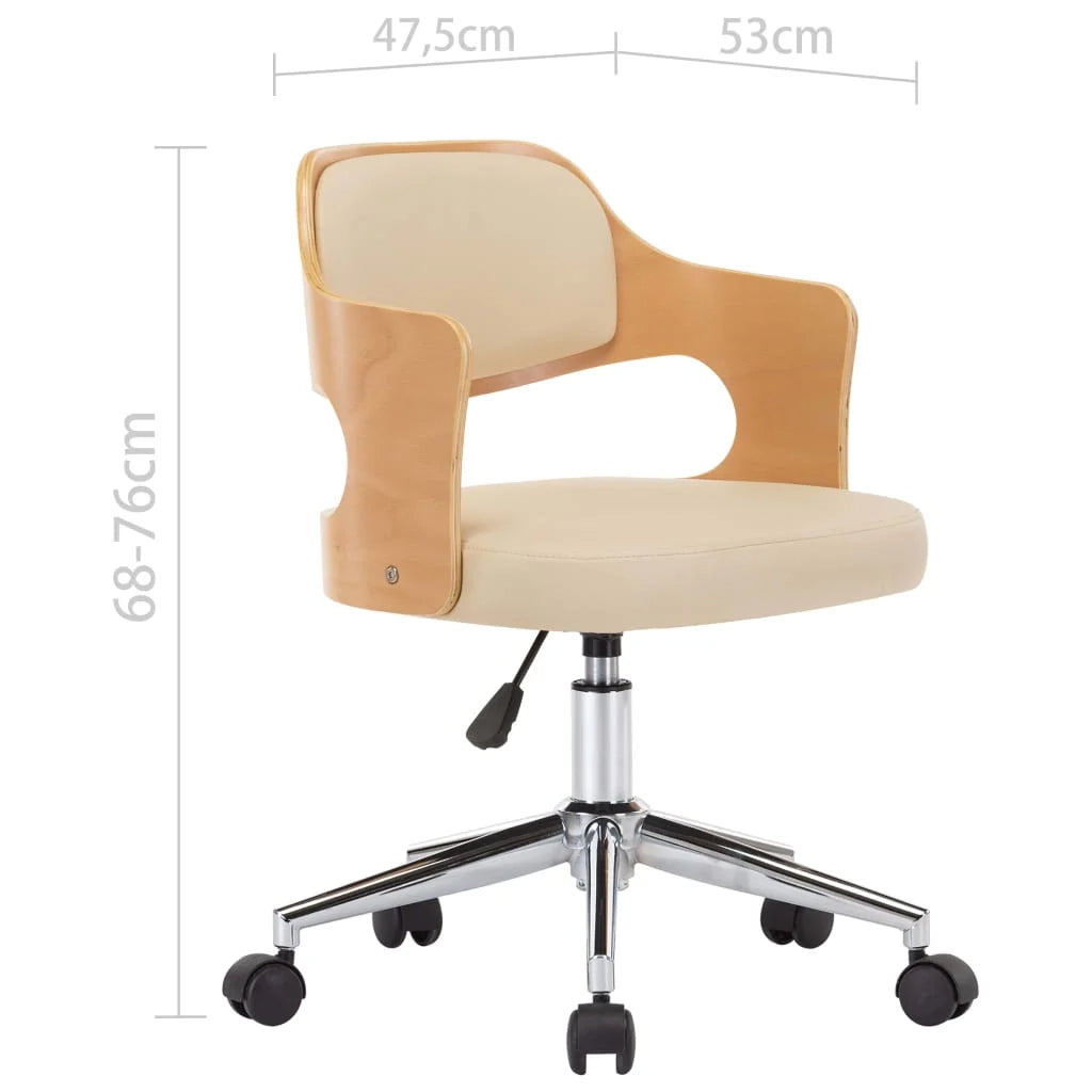 Sedia girevole da ufficio/studio in legno curvato e similpelle color crema 02_0024095