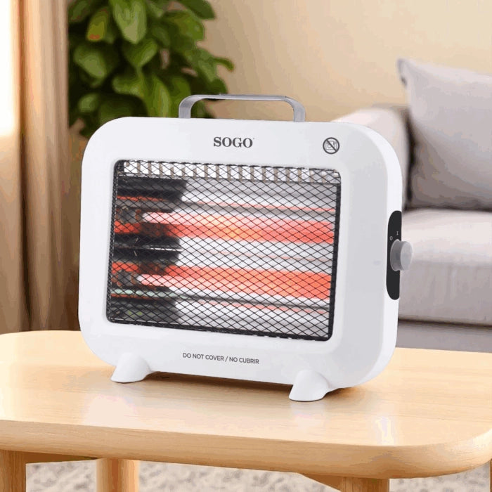 Stufa al quarzo elettrica 800W, 2 livelli di calore con doppio elemento riscaldante e protezione anti ribaltamento - Sogo