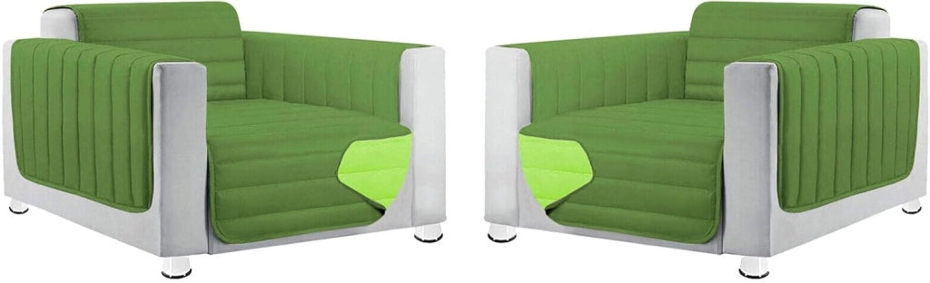 Coppia Set 2 Pezzi Copripoltrona Universale Imbottito Morbido Double Face Elegante Verde